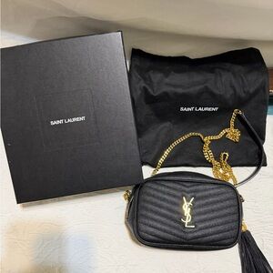 Saint Laurent Lou Mini Black Quilted Leather Crossbody with Gold YSL Hardware